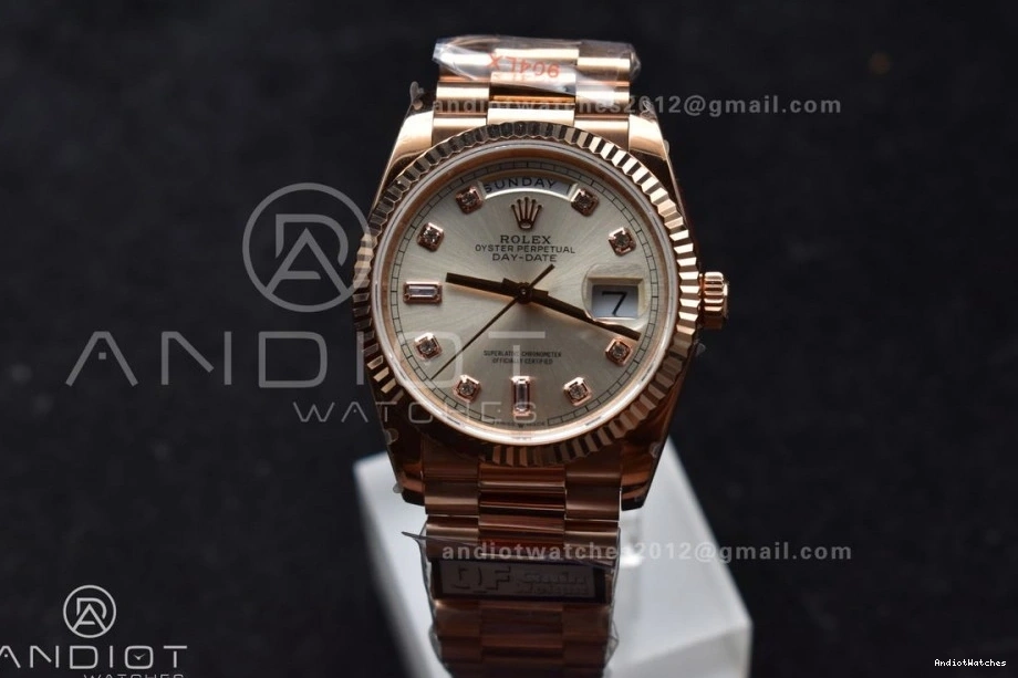 RG 36 V5 with Silver vr3255 DayDate 904L Edition Diamond (Gain EasyMatch Square on QF Steel President Bracelet Dial Best Weight) 675 1023